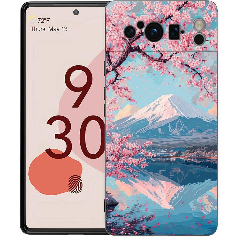 Japan Mount Fuji Painting Cherry blossom Phone Case For Google Pixel 9 8 9A 8A 7 7A 6 Pro XL 6A 5G Black Soft Back TPU Cover
