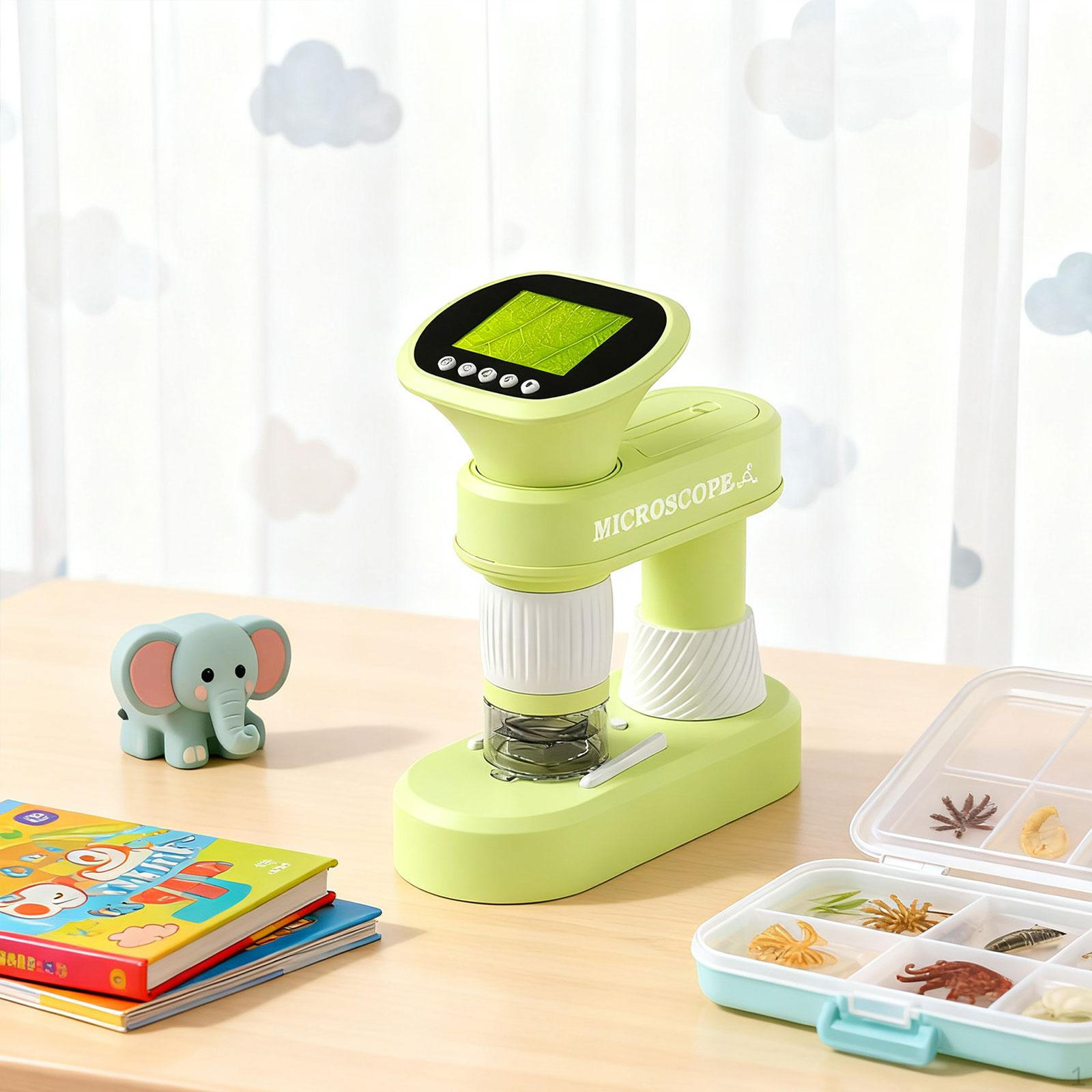 

Handheld Digital Kids Microscope Educational 1000x Portable Pocket Miniscope for 5-7 Children Boys зелений