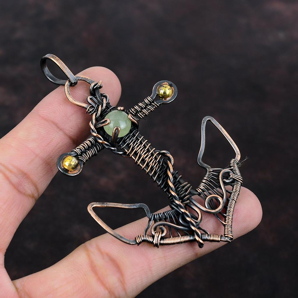 Prehnite Pendant Copper Wire Wrapped Pendant Anchor Jewelry Original Gemstone Pendant Beautiful Copper Jewelry Handmade Pendant Gift For Her