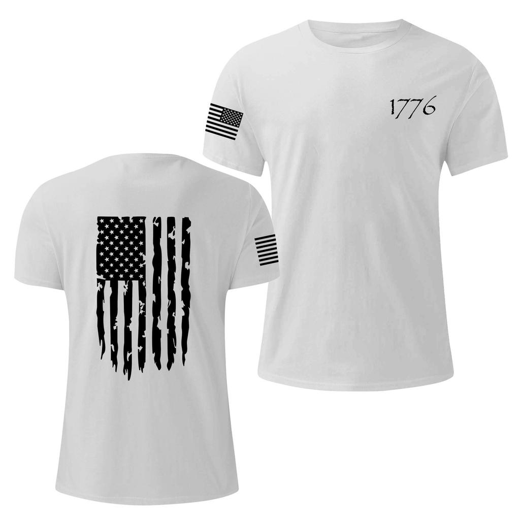 Męska Modna Codzienna Koszulka z Nadrukiem Dnia Niepodległości z Okrągłym Dekoltem i Krótkim Rękawem