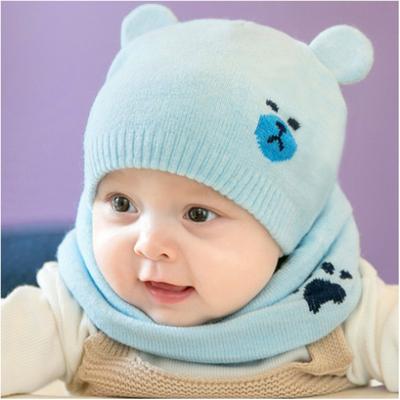 Baby Herbst und Winter Bequemes und Niedliches Kälteabweisendes Warmes Hut + Schal Zweiteiliges Set
