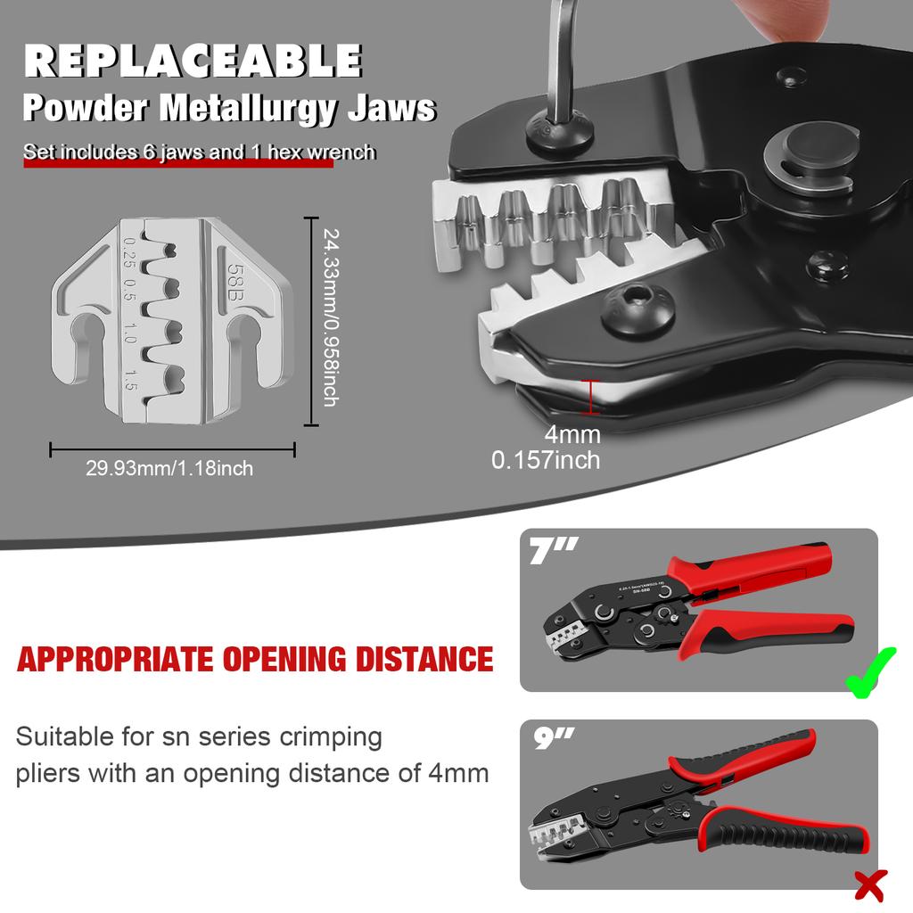 Crimping Tool Set For Dupont JST MOLEX Terminals,No/Pre Insulated Ferrules,Butt Connectors,Solar & Coax Connectors,SN-58B 6 Jaw