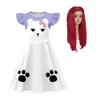 Kids Girls Anime Cartoon Printed Bear Pajamas Ruffle Dress Wig Set Halloween Cosplay Costumes