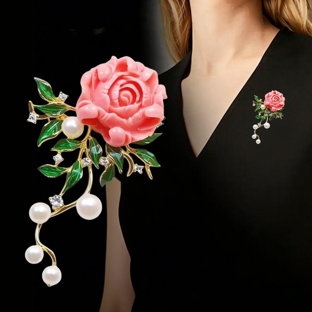 Zircon Pearls Brooches Sparkling Brooches New Peony Flower Brooches Waist Accessorizing