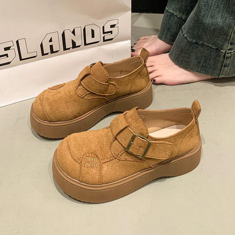Platform loafers women's 2025 autumn new fashion versatile short boots non-slip soft sole round head suede single shoes