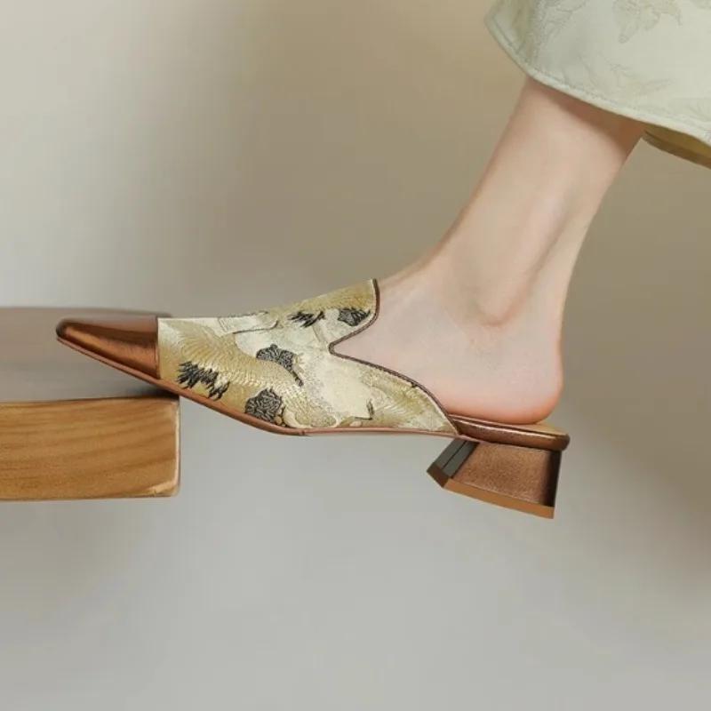 2025 Brand Ladies Shoes Closed Toe Women's Slippers Printing Daily Summer Embroidery Best Seller High Heelszapatos Mujer