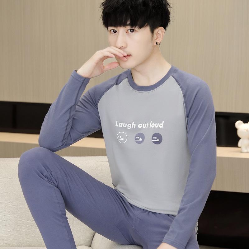 Men's Cotton Antibacterial Thermal Underwear Set for Youth - Autumn/Winter
