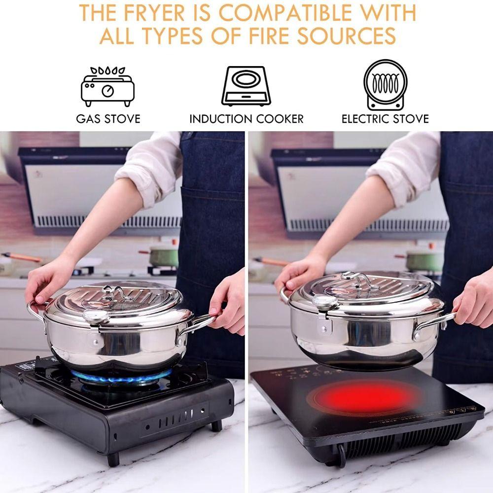 Stainless Steel Tempura Fryer Pan 2.2/3.2/4.2L Fryer Pot Mini Cooking Fryer Household Cooking