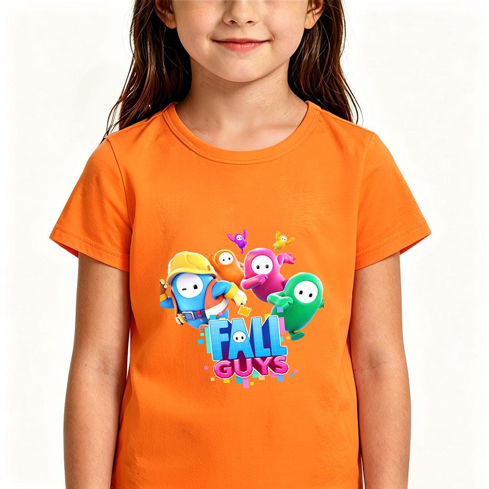Camiseta Infantil Fall Guys 100% Algodón Camisetas Estampado Gráfico de Dibujos Animados Tops Casuales Niños Unisex Cuello Redondo Manga Corta Verano
