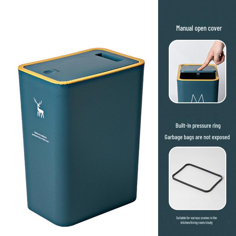 Press-Type Large Household Trash Can with Lid - Bathroom, Kitchen, Crevice Storage, Thickened Waste Paper Basket