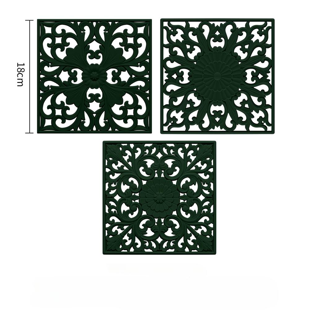 3pcs Silicone Mat Square Hollow Heat Proof Table Mat Kitchen Tableware Mat Modern Home Decoration Desk Pad Dishes Pot Placemat