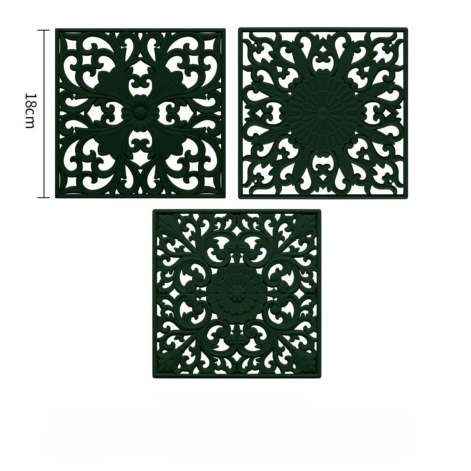 

3 шт. силиконовый коврик квадратный полый жаропрочный коврик для стола кухонный коврик для посуды современное украшение для дома Настольный коврик для посуды горшок салфетка 18cm зелёный