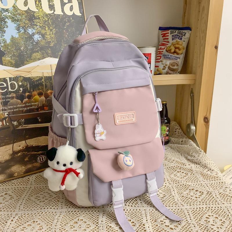 School Bag Junior High School Girls Japanese Ins College High School Versatile Contrasting Color Backpack Niche Design College Student Backpack