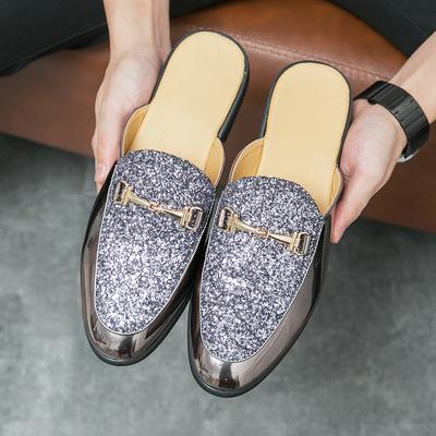 Men Half Slipper Shoes for Men Black/Silver/Gold Rhinestone Luxury Fashion Zapatillas Hombre Casual Shoe Sapato Social Masculino
