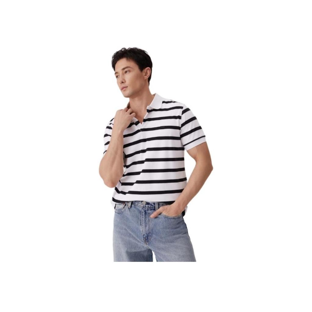 Levis Casual Soft Comfortable Striped Simple Short Sleeve Polo Shirt Men Polo Shirts Black White 003MT-0003