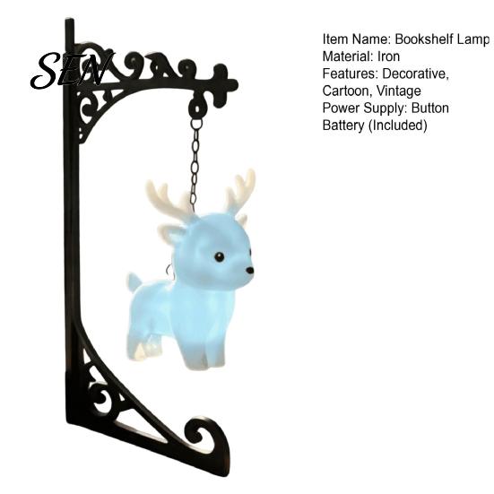Magic Bookshelf Lamp Magical with Owl Phoenix And Stag Figures, Vintage Iron Stand Bedroom Night Light Light, Warm Decorative for Library Study