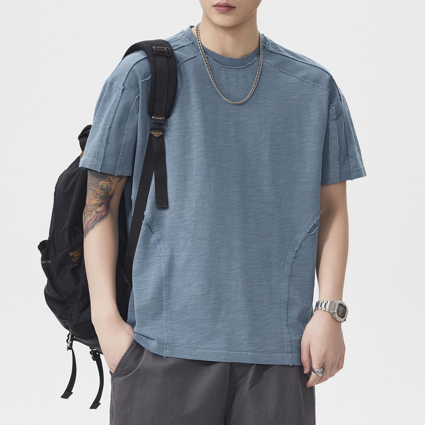 Feng She Men s American Retro Heavyweight Cotton Washed Short-Sleeve Loose T-shirt M