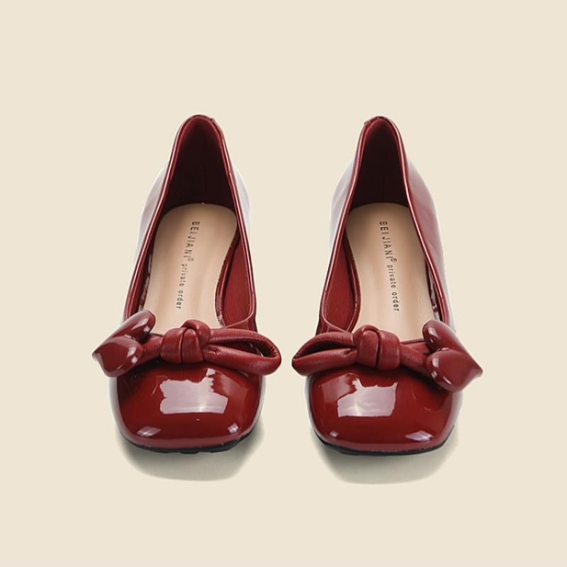 Fashion 2024women's Single Shoes with Heel New Fashion Solid Color PU Surface Flat Heel Women's Shoes Square Head with Heel Single Shoes