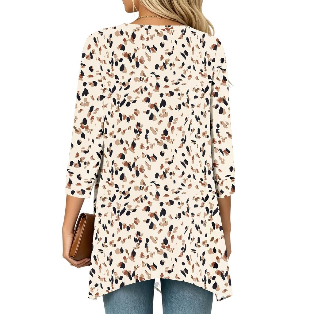 Women's Vintage Floral Print Three-Quarter Sleeve Lightweight Cardigan for Casual Daily Wear