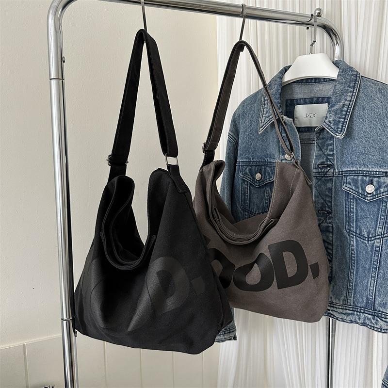 Retro Large-capacity Canvas Bag, Street Trend Simple Letter Bag, Fashionable Personality Shoulder Messenger Bag