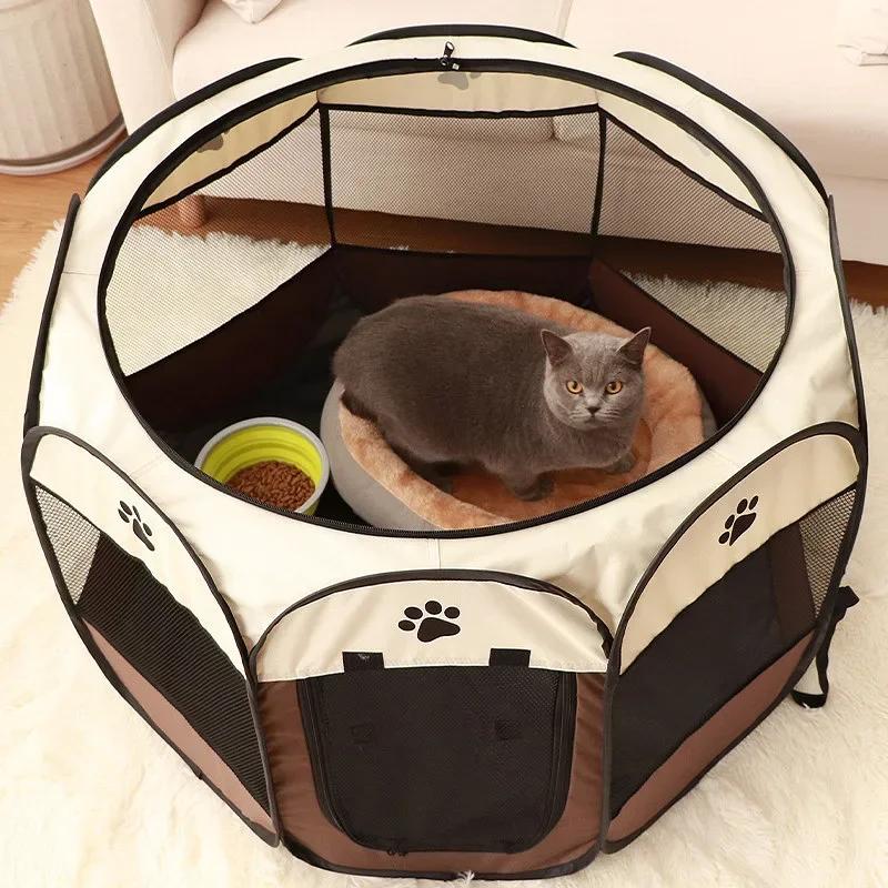 Foldable Octagonal Pet Tent Kennel Detachable Fence Dog Cat Cage Summer Outdoor Shelter Puppy Cat Delivery Room Pet Fences