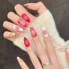 Handmade Press On Nail Gentle Reddish Pink Gradient Gilding Hand-painted 3D Carved Flower Pearl Almond Fake Nail Patch Artificial Nail Reusable