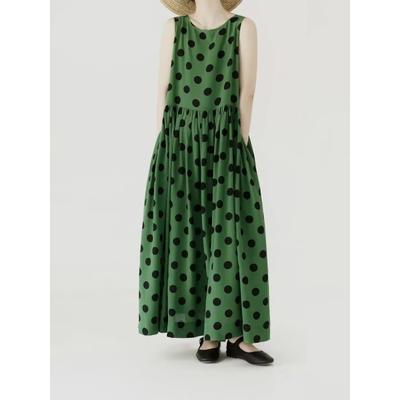 Women's Polka Dot Round Neck Sleeveless Dress Women's Medium Length Quality Vest Dress