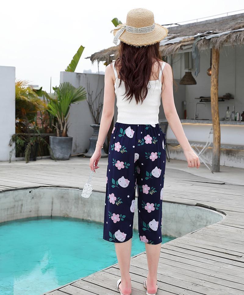 Summer Cotton Silk Polka Dot Slimming Over-the-Knee Pants