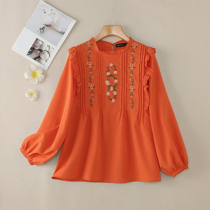 

ZANZEA Женская повседневная блузка с длинным рукавом и цветочной вышивкой M