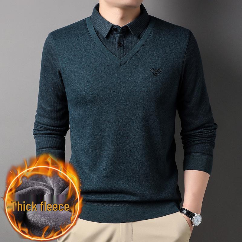 Pánské tričko se vzhledem dvoudílného kompletu s fleecovou podšívkou - Hřejivá, ležérní a pohodlná zimní základní vrstva