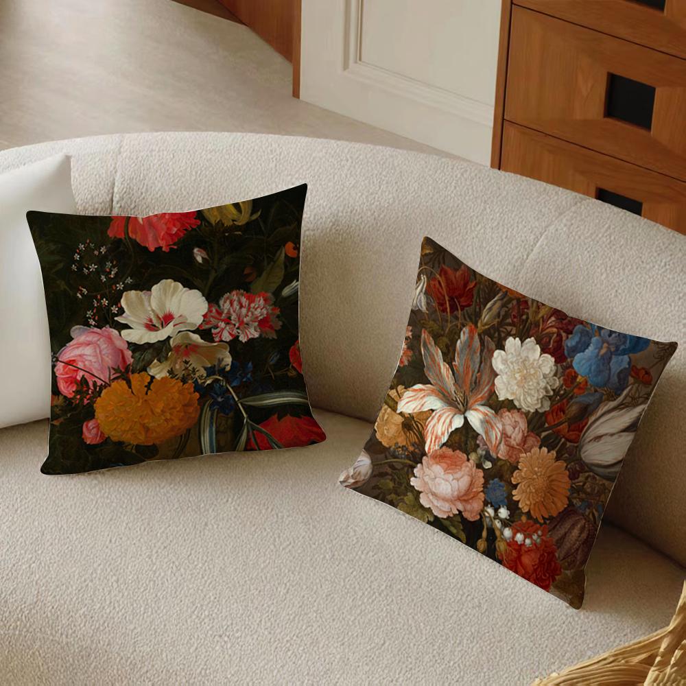 Beautiful Oil Painting Flowers Cushion Cover Pillowcase Anti-Dustmite Living Room Sofa Decor Cushion Room
