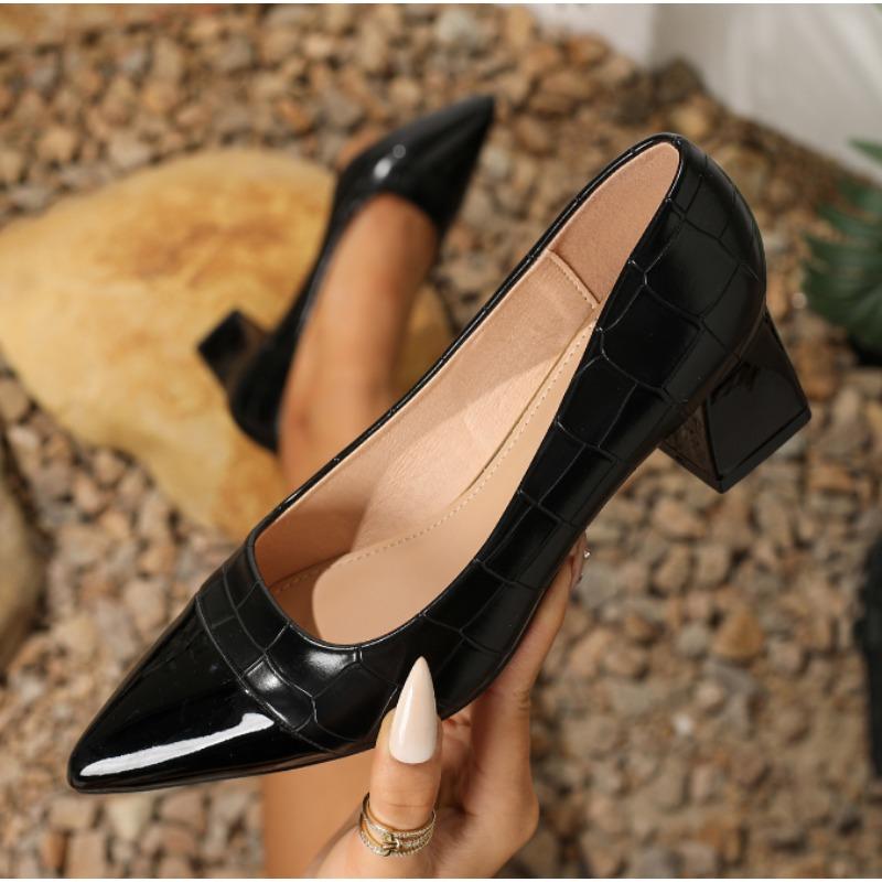Large Size 36-45 High Heels Women New Korean Style Pointed Shallow Mouth Thick Heel Fashion Shoes Women's Black Work Shoes