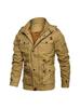 Brown 3D Pocket Casual Cotton Zipper Jacket - Thick, Warm, Loose Fit, Large Size