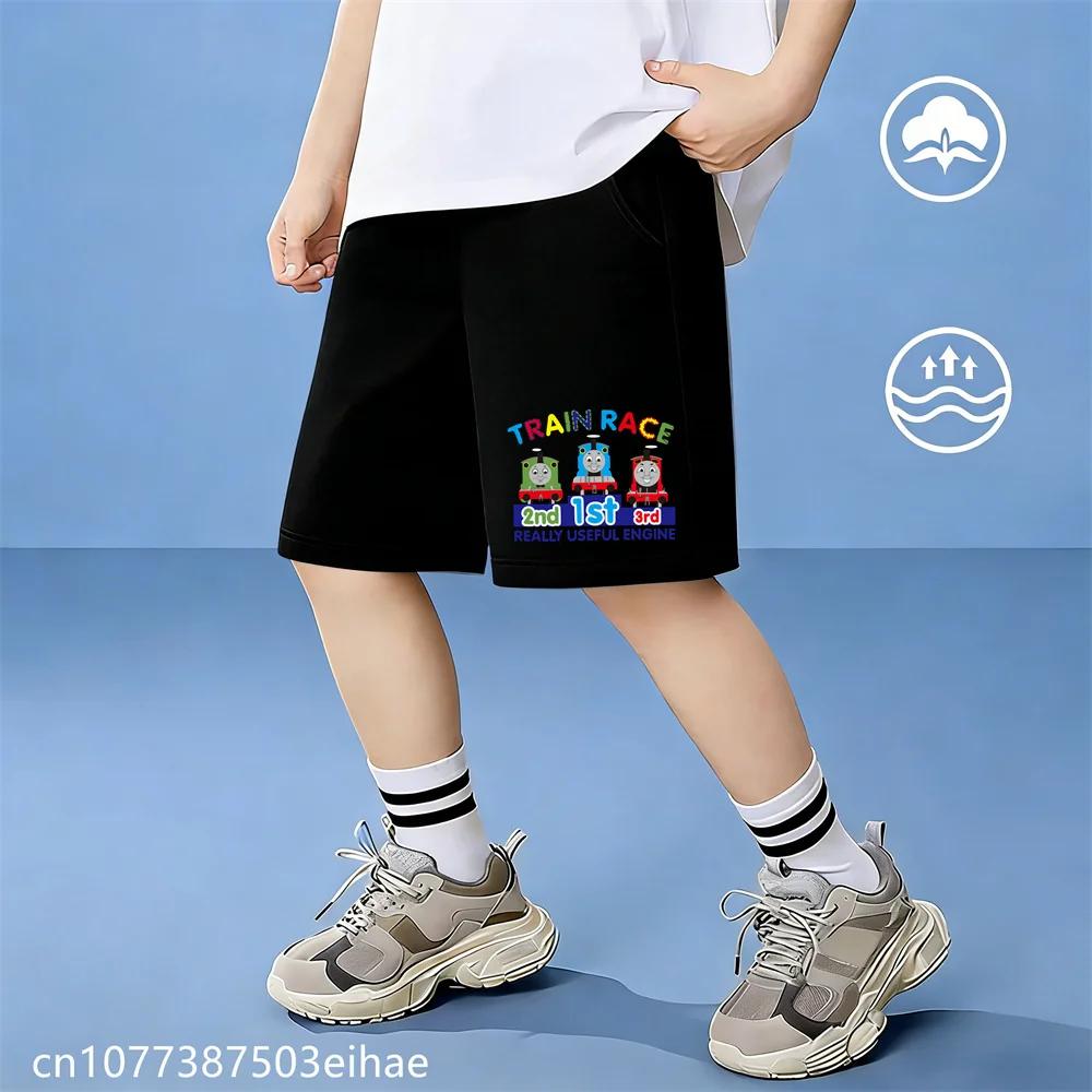 Summer Outdoor Tshirt Toddler Kids Thomas Train Cartoon Print Pure Cotton Short Sleeve Y2K Cute Fun Trendy Apparel