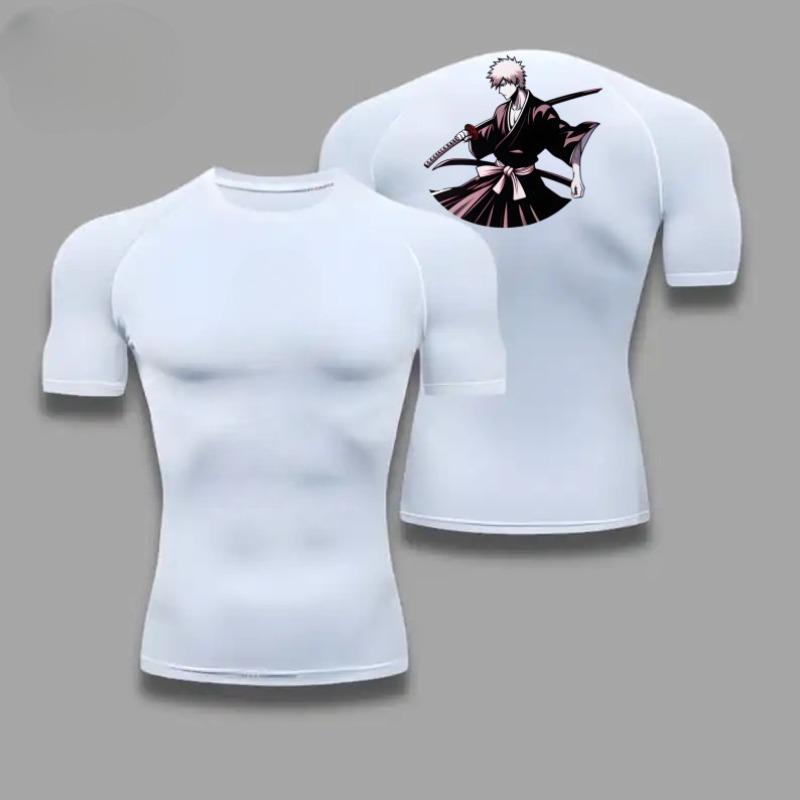Men Summer Athletic Compression T-Shirt Breathable Quick-Dry High-Elasticity Short Sleeve with Bold Bleach Graphic Running Gym