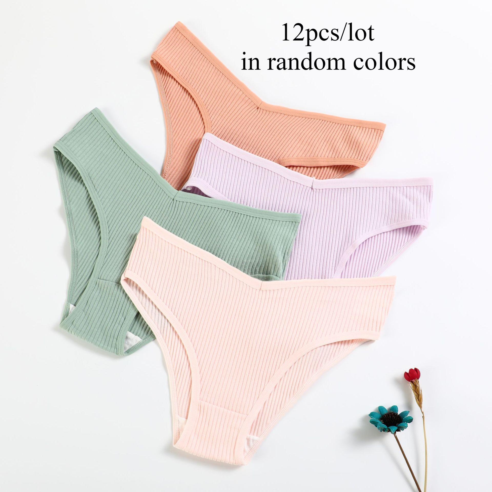 

12 шт./лот Женское нижнее белье на резинке из чистого хлопка с треугольной поддержкой и дышащие трусики миди M