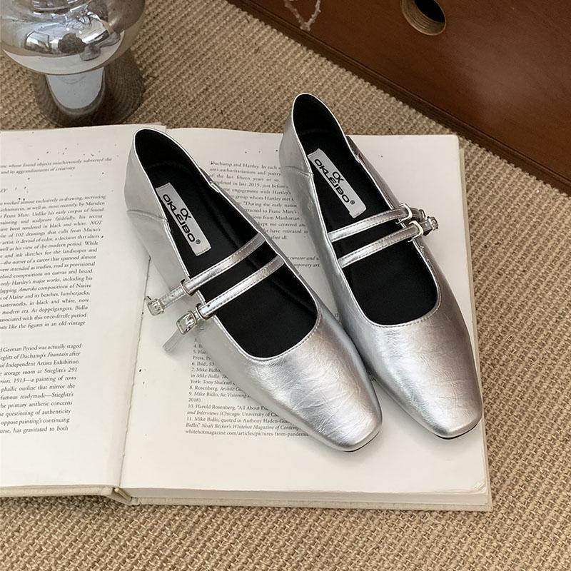 Fashion Female Silver Footwear With Height Increasing Buckle Strap Ladies Mary Janes Shoes Fashion Shallow Women Flats With Shoes