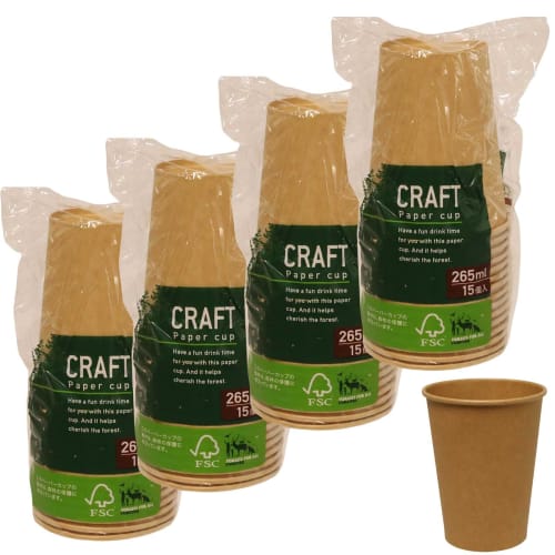 

Shinwa Kraft Paper Cups, 265ml, 15-count x 4-pack, Disposable, Unbleached, Heat-Resistant, Mini, Ideal for Coffee, Takeout, Camping, Leisure, and Part
