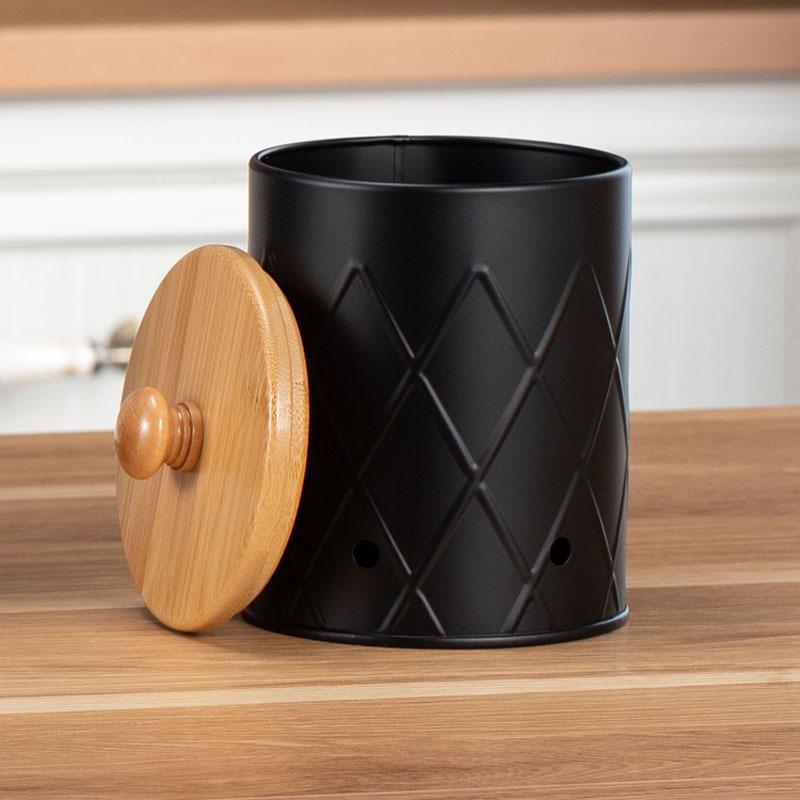 Reticulated kitchen bamboo cover fresh-keeping bucket black potato onion garlic storage box metal potato storage jar