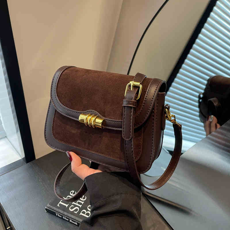 

Ретро текстурированные коричневые сумки через плечо женские осенне-зимние искусственные замшевые клапаны дизайн маленькая квадратная упаковка женская повседневная сумка через плечо