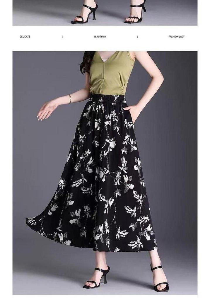 Gonna pantalone floreale in stile acquerello per la Primavera/Estate 2026 in tessuto di seta ghiacciata: Pantaloni Casual Svasati