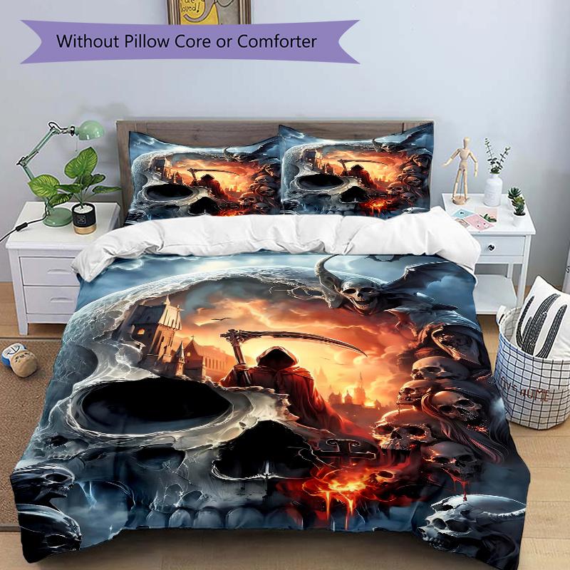 

3pcs Skull of Death Quilt Set - Soft and Comfortable Bedroom, Guest Room and Dorm Decor Bedding Set J080 135x200cm