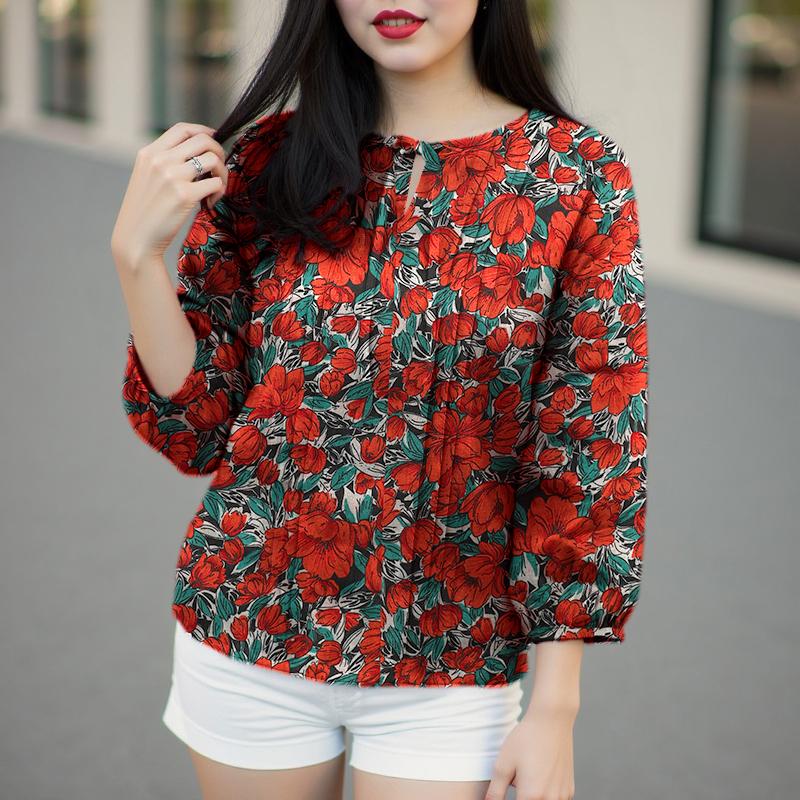 

ZANZEA Женская повседневная блузка с круглым вырезом и рукавом 3/4 с цветочным принтом 5XL красный