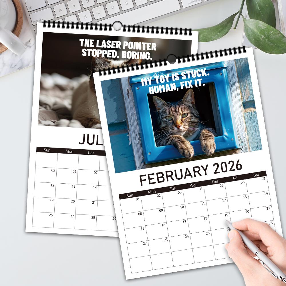 1pc 2026 Wall Calendar, Funny Cat Photo Calendar,  12 Months Monthly Plan, Perfect Gift for Birthday, Christmas and Cat Lovers