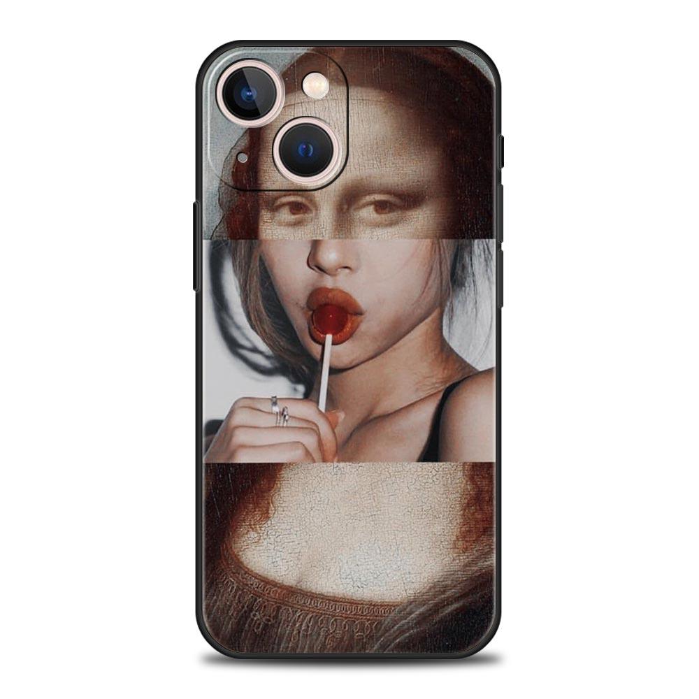 Mona Lisa Van Gogh Oil Painting Art Luxury Phone Case For iPhone 13 15 14 12 11 Pro MAX XR X SE XS 7 8 Plus Soft Black Cover