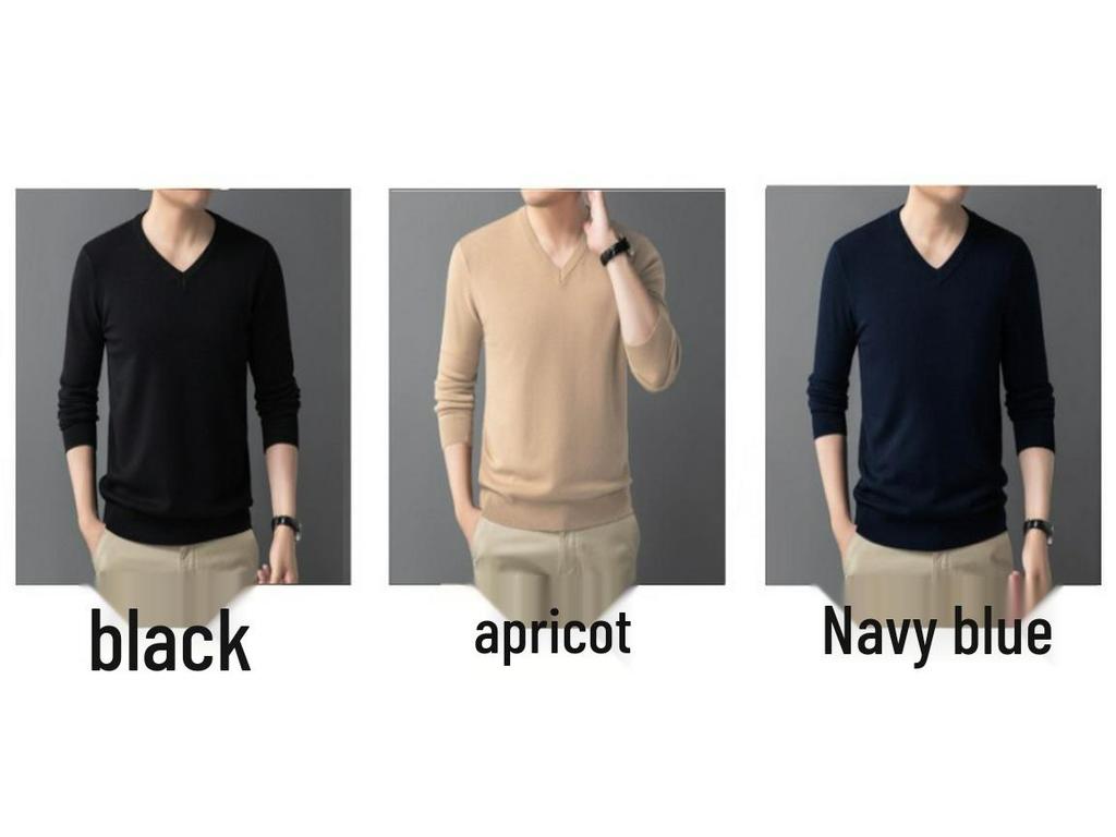 Jersey de punto con cuello en V estilo Hong Kong para hombre: Suéter Casual de Manga Larga para Primavera/Otoño