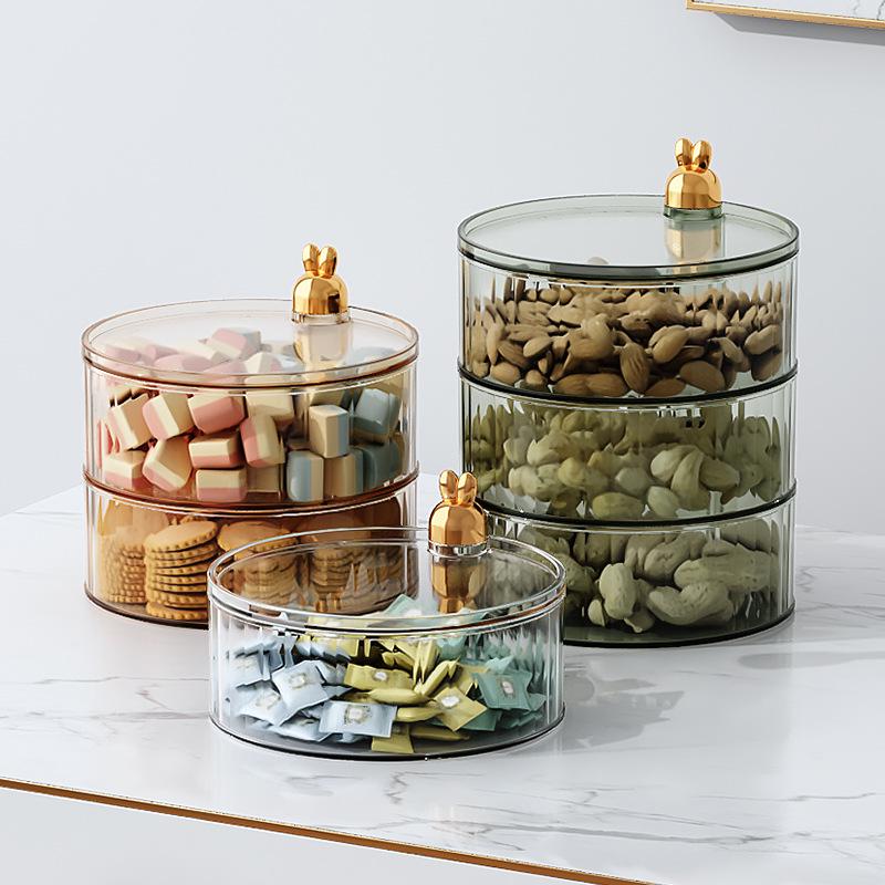 Luxury Cartoon Rabbit Multi-Layer Rotating Fruit and Snack Box with Lid