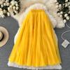 Spring And Summer Pure Color Mesh Pleated Skirt Medium Length Classic Loose And Thin Versatile High Waist Skirt