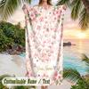 Cherry Blossom Artwork Theme Quick Dry Beach Towel Custom Name Text Print Large Sand Resistant Towel Beach Vacation