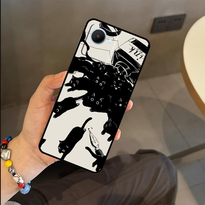 

Black Cats Ink Cute Pet Witch Art Case For Realme C65 C67 C61 C53 C55 C51 C25 C63 C71 C75 GT6 GT7 Pro 11 12 13 14 15 Pro Plus Realme C15